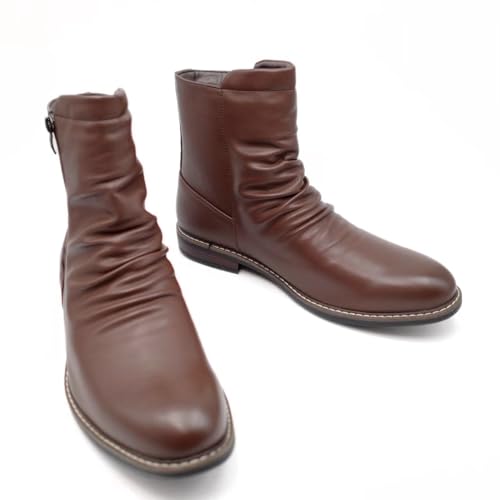 Finishing & Sewing Men's Casual Motorcycle Combat Ankle Boots with Side Zipper and Ruched Design3