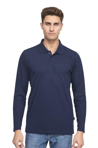 Image of Polo Full Sleeve t Shirt for Men Cotton with Pocket and Collar - Regular Fit Tshirt