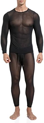 TiaoBug Mens Long Sleeve Mesh Top Undershirt Sheer T-Shirts ANG Stretchy Leggings Slim Fit for Workout Sport Running
