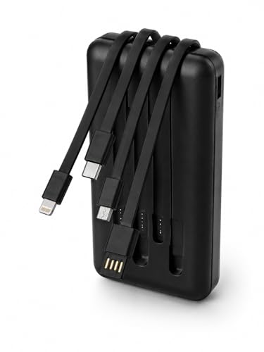 Power Bank Carregador Portátil Universal 20000mAh com Cabos Integrados USB-A, USB-C (Type-C), Micro-USB e USB-Light Carregamento Rápido Bateria Externa Compacta para Celular Android iOS (preto)