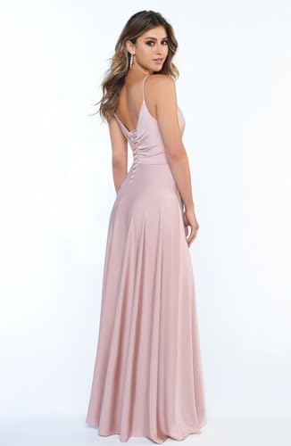 LIKESEEDD Vestidos de dama de honra de cetim com fenda decote em V alças finas franzido longo vestid