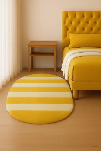 Image of Fluffy Silky Micro Fiber Polyster Carpet /Runner for Bedroom, Study Room, Playing Room, Guest Room ETC. 2x4 Feet, (Yellow and Ivory new line)