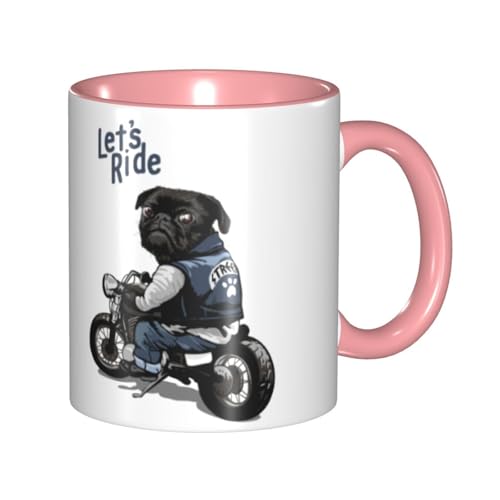 マグカップ オートバイライダー パグ 犬柄 コーヒーカップ 330ml 陶器 食器 おしゃれ 男女兼用 ミルクコップ コーヒー ティー オフィス 家庭用 誕生日 贈り物