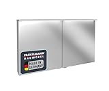 FACKELMANN Oxford LED Spiegelschrank – Ca. 120 x 70 x 20 cm in Weiß – 2 Soft Close Türen mit Innenspiegel und 4 Glaseinlegeböden, Made in Germany