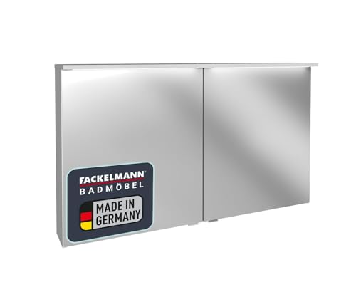 FACKELMANN Oxford LED-Spiegelschrank – Ca. 120 x 70 x 20 cm in Weiß – 2 Soft-Close Türen mit Innenspiegel und 4 Glaseinlegeböden, Made in Germany