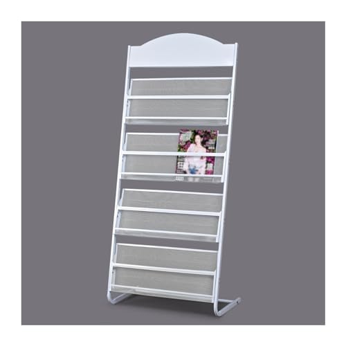 Soporte para literatura de suelo Estante de almacenamiento Estante de 4 capas Metal Estantería manual para exposiciones, oficina Soporte para carpetas(blanco)