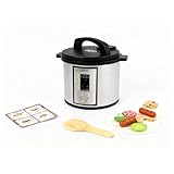 Joyano 15-PCs Wooden Air Fryer/18-PCs Pressure Cooker Playset for Kids Pretend Cooking Toy with Food Accessories Utensils Montessori Kitchen Role Play (Pressure Cooker)