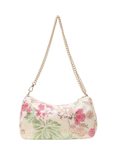 QWINEE Women's Floral Embroidery Sequin Shoulder Bag Y2k Top Handle Underarm Handbags Party Purses