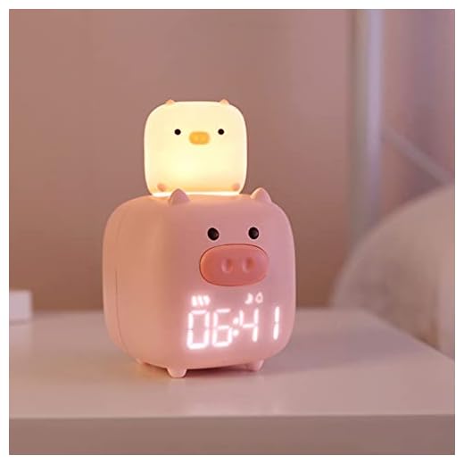 LYNICESHOP Digital Alarm Clock, Kids Cute Cartoon Pig with Night Light, Large Led Display Digital Clock Plug-in Loud Bedroom Clock for Heavy Sleepers