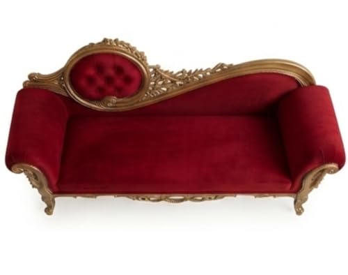 Image of Victorian Style Chaise Lounge, Tufted Cream Upholstery, Mahogany Wood Frame, Classic Living Room Furniture (red)