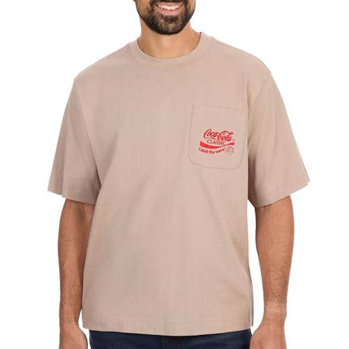 Coca-Cola Nostalgia Boxy Pocket T-Shirt for Men - Official Licensed Classic Retro Heritage Graphic Crewneck Tee