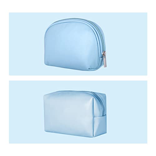Image of MINISO Simple Cosmetic Bag,Makeup Pouch for Women Multifunctional Travel Kit Storage Toiletry Bag，Set of 2，Semicircular+Rectangular(Blue)