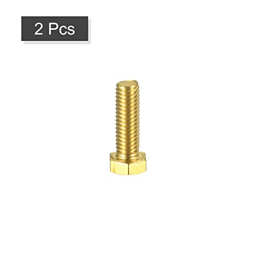 Image of uxcell Brass Hex Bolts, 3 /8-16x1-1 /4 2pcs Fully Thread Grade 4.8 Solid Brass Hexagon Head Bolt Machine Screws for Machinery