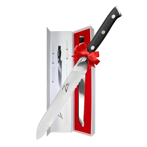 Zelite Infinity 5.5 Inch Serrated Bread Knife for Homemade Bread — Razor Sharp Japanese AUS-10 Super Steel 67-layer Damascus Knife for Sourdough Bread - Luxurious Gift Box