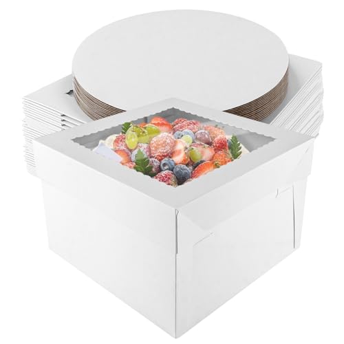 APACALI 40 cajas para tartas de 30 x 30 x 20 cm, cajas altas para tartas, cajas blancas, cajas de cartón para tartas, cajas de transporte para tartas con ventana, caja de cartón para transportar