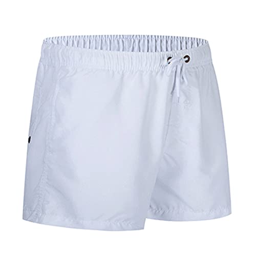 Mens Elastic Waist Swim Trunks Solid Volley Swimwear Bathing Suit Boardshort Drawstring Athletic Beach Shorts (White,3X-Large)