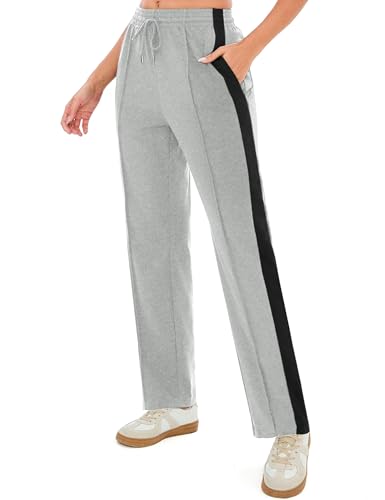 Terecey Damen Jogginghose Baumwolle Freizeithose, Sporthose Lang Trainingshose mit Taschen Yogahose Weites Bein Geradem Bein Hose fur Running Fitness Läuft Gym S-XXL