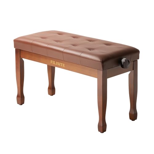 FILISITE Adjustable Height Duet Piano Bench Stool PU Leather Cushion, X760-2 Light Brown