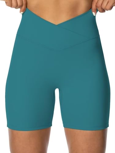 Image of Sunzel Crossover Biker Shorts for Women, No Front Seam V High Waist Yoga Workout Gym Shorts with Tummy Control