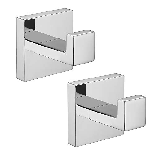 Image of 2 Pack Towel Hooks,Bathroom Towel Robe Hook Polished Chrome 304 Stainless Steel Wall Mounted Hooks for Bath Kitchen Bedroom Garage Hotel