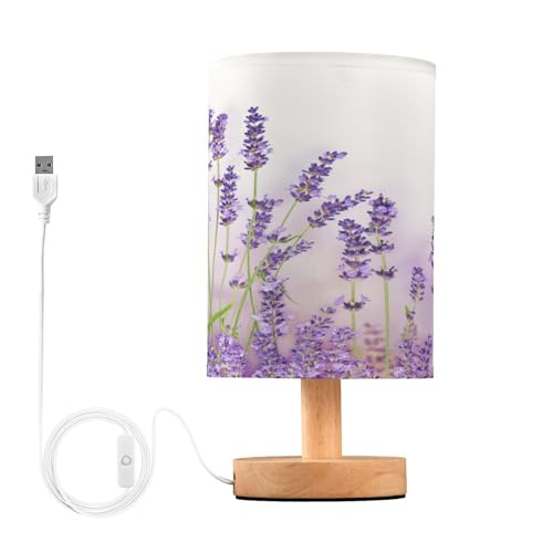 YETTASBIN Petite lampe de chevet à LED avec base en bois antidérapante et abat-jour agréable pour les yeux - Violet lavande