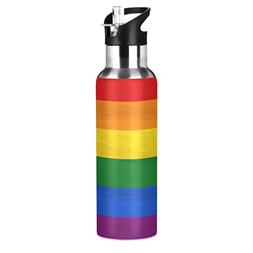 Rainbow Pride Water Bottle With Straw Lid,Gay Lesbian Lgbt Vacuum Insulated Stainless Steel Sports Bottle Thermo Mug Flask Thermos Bpa Free Double Walled For Outdoor Sports Gym Camping Hiking #TOP18