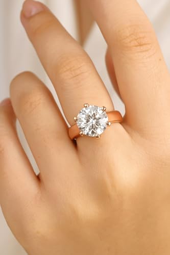 Image of 2 Ct. Certified Moissanite Tiffany Inspired Round Solitaire Ring for Women & Men, 925 Sterling Silver, 18k Gold Plated, Cathedral Set 6 Claw Design, Luxury Gift for Her