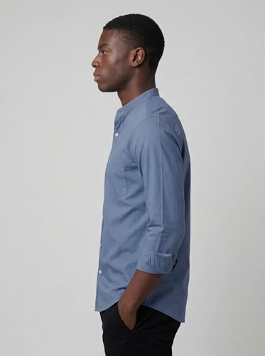 Image of Amazon Brand - INKAST Men's Cotton Blend Plain Solid Casual Shirt | Mandarin Collar | Full Sleeves | Regular Straight Fit | Office & Daily Casual Wear