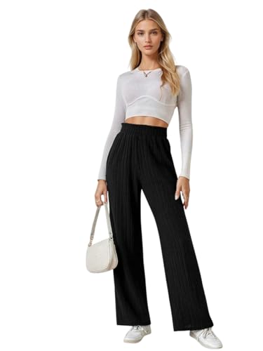 Image of KOTTY Womens Solid Pull ON Eerie Black Casual Pants