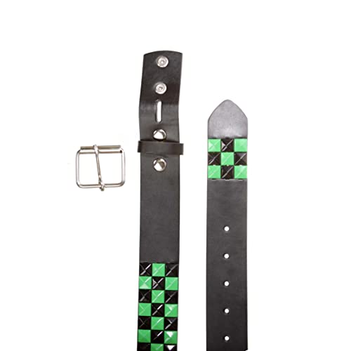 Snap On Punk Rock Black & Green Star Studded Checker Board Leather Belt4