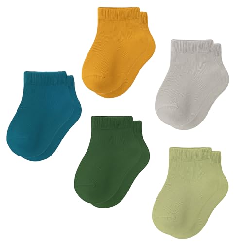 Image of Baby Toddler Ankle Socks 5 Pairs | Soft Cotton Crew Socks for Boys & Girls | Newborn Infant Kids Breathable Seamless Sock Set