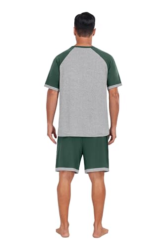 Image of Mens Pajamas Set Lightweight Summer Pjs Sleepwear Soft Comfy Short Sleeve Loungewear With Pocket (S-4X)