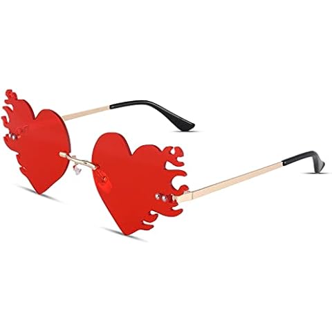 Braylenz Melting Heart Fire Flame Sunglasses for Women Men Trendy Rimless Halloween Party Glasses Novelty Eyewear Cover