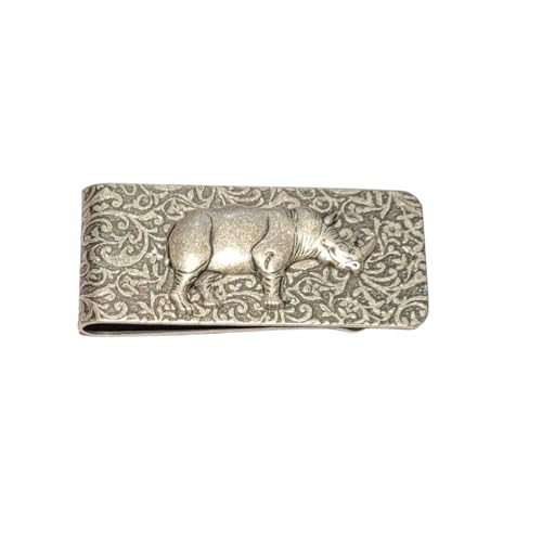 Handmade Oxidized Silver Embossed Brass Rhinoceros Money Clip