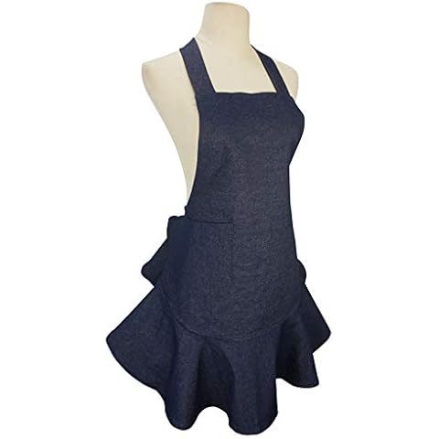 LilMents Women's Retro Denim Kitchen Apron Cover