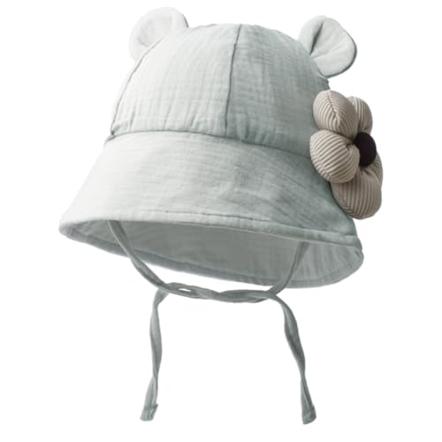 ffgguuiic Baby Sunhat with Flower Designing, Soft & Breathable Fisherman Hat Cotton Bucket Caps for Infant Boys Girls 0-24 Months Gray