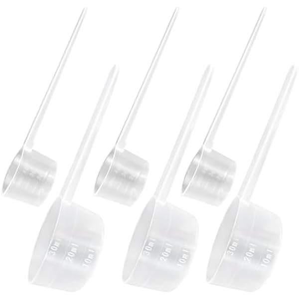 Łyżka pomiarowa, 6 sztuk łyżek dozujących, miarka gramowa 30 ml, przezroczysta miarka 5 g, ze skalą 10 ml, 20 ml, 30 ml i 2 g, 3 g, waga 4 g, waga do kawy, proszek proteinowy w proszku do