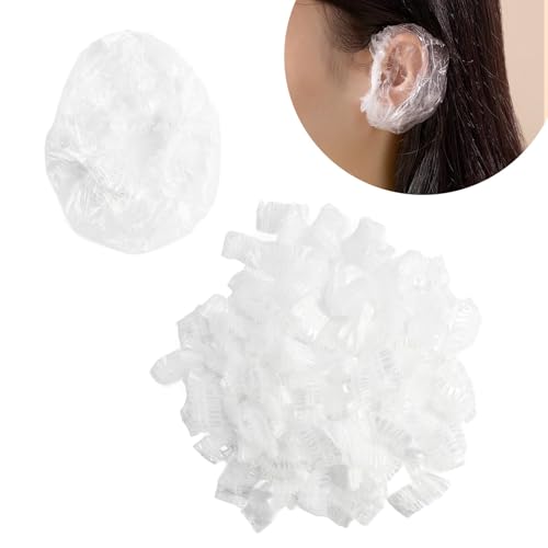 200 Stück Transparente Einweg-Ohrenschützer mit Elastischem Band, für Friseure, Spa und Heimgebrauch - Schutz beim Haare Färben, Duschen und Pflegen
