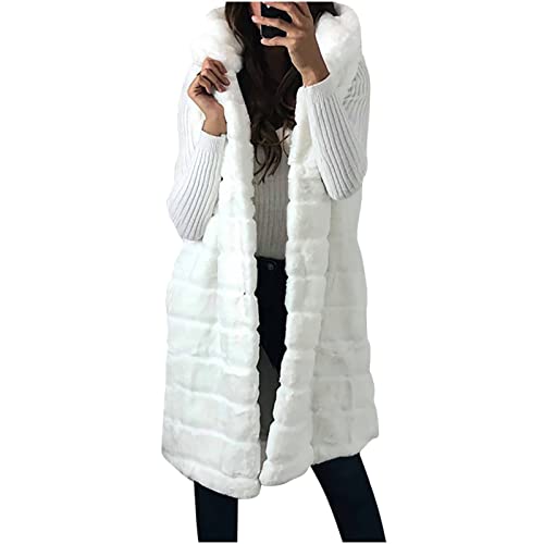 Bidobibo Faux Fur Vest Women With Hood Winter Long Coats Fuzzy Fluffy Jackets Fashion Dressy Vests Fleece Sherpa Outerwear #TOP6
