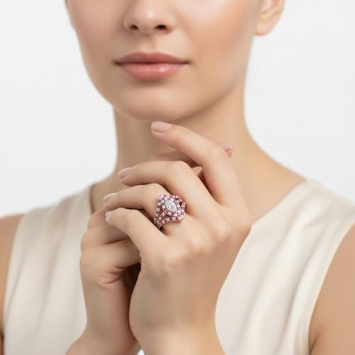 Image of Choose Your Gemstone Royal Empress Ring rose gold plated Marquise Shape Halo Engagement Rings Affordable for your Girlfriend, Wife, Partner Wedding US Size 4 to 12