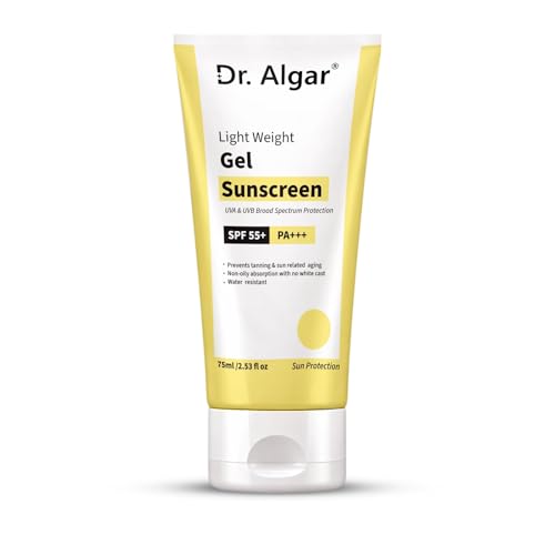 Image of Dr. Algar Professional Sunscreen Lotion SPF 55 PA+++ | Broad Spectrum UVA /UVB Sun Protection Cream for Indian Skin | Lightweight, Non-Greasy, Water-Resistant Sunblock | 75ml (Pack of 1)