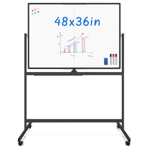 maxtek Rolling Whiteboard, 48x36 Large Magnetic White Board with Stands, Big Double-Sided White Board Dry Erase on Wheels for Homeschool, Home Office, Office, School (Black, 48 x 36)