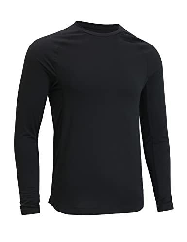 Crz Yoga Men's Lightweight Long Sleeve Tee Running Shirts Athletic Workout Training Gym Quick Dry Tops Black Medium #TOP27