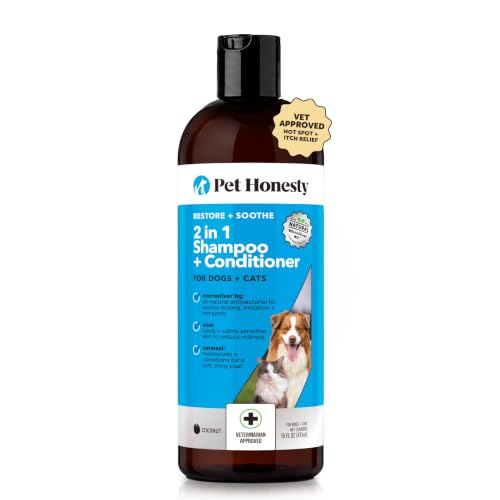 Image of 2 in 1 Dog Shampoo and Conditioner - Medicated Cat Shampoo for Itchy Skin Relief, Sensitive Skin Oatmeal Shampoo with Aloe Vera + MicroSilver BG for Hot Spot Treatment, Deodorizing Wash (16oz)