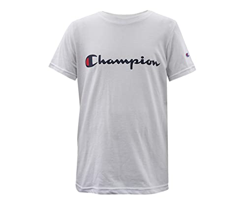 Champion Boys Heritage Short Sleeve Cotton Logo Tee Kids (Heritage White, Small)