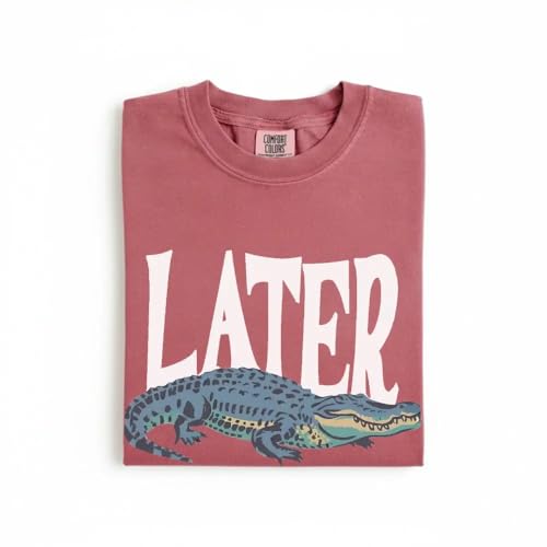 Later Gator Vintage 90s T-Shirt- Soft Comfort Colors Shirt with Playful Retro Alligator Graphic-T Shirt Ideal for Men & Women - Ideal for Relaxed Days, Outings or Sporting Events - Crimson - X-Large