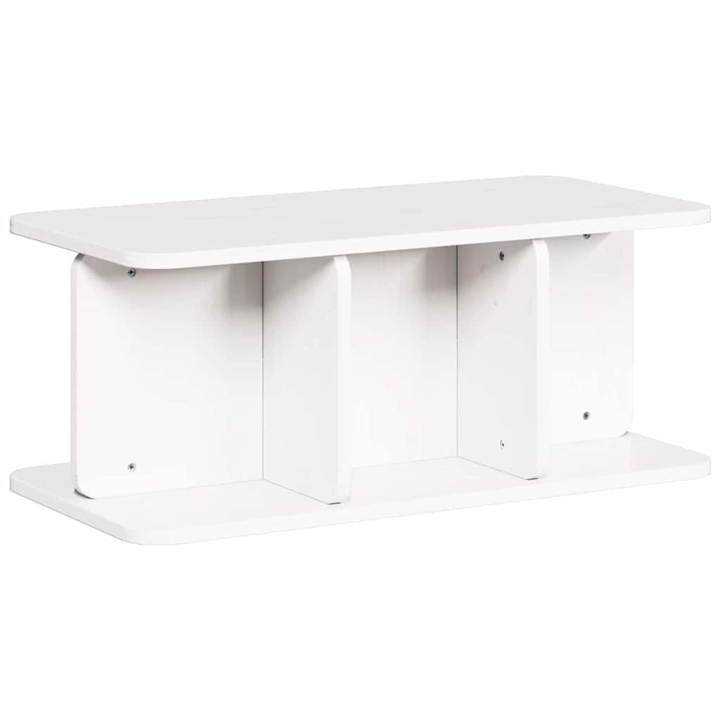 Table basse blanc 80cm pin massif avec 6 étagères de rangement pour salon