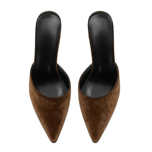 Image of ZJGZF Mesh Kitten Heels Mules for Women Closed Pointed Toe Slip on Backless Stiletto Slingback Low Heels Comfort Pumps Shoes