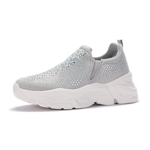 LUCKY STEP Women Slip On Rhinestone Sneaker Chunky Fashion Platform Sparkly Elastic Walking Shoes