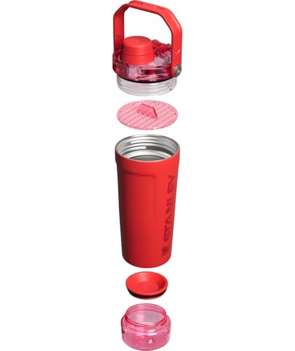 Image of STANLEY Vitalize Shaker Bottle 20 oz | Leakproof Insulated Stainless Steel Shaker Cup | Base Storage and Twist On Fast Flow Lid | Protein Shakes and Pre Workout Powder | BPA-Free | Chili Red